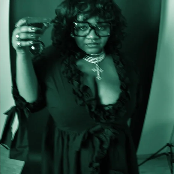 Selkie Black Puff Sleeve Mini Dress - Picture 2 of 2